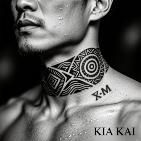 Tribal Throat Tattoo