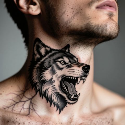 Wolf Throat Tattoo