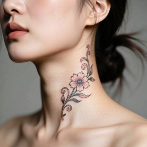 Women Throat Tattoo